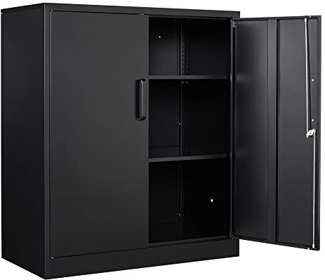 Yizosh Metal Garage Storage Cabinet with 2 Doors and 2 Adjustable Shelves - 35.5 Steel Lockable File Counter Cabinet for Home Office,Garage,Gym,School（Black）