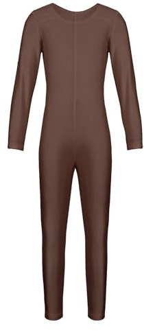 Yhong Kids Girls Full Body Gymnastic Leotard One Piece Long Sleeve Unitard Jumpsuit Dance Costume Brown 9-10 Years