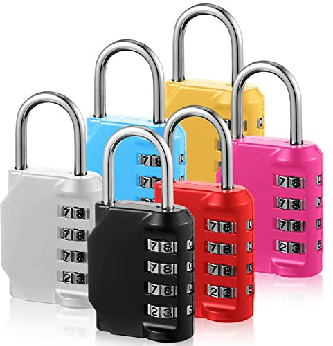 6 Packungen 4 Stelliges Zahlenschloss Vorhängeschloss, Schloss mit Zahlencode Outdoor Schlüssel Vorhängeschloss zahlenschloss mit Gehärtetem Schäkel für Schule Turnhalle Tür Schließfach, Tor, Zaun