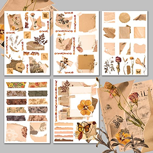 Decoupage Paper Pack (15 Sheets 8x11) Dried Flowers and Old Papers HANATABA Vintage Art Deco Styled Ephemera Pictures for Decoupage Craft and Scrapbooking