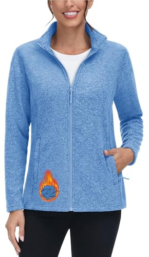 TACVASEN Outdoor Jacket for Women Winter Casual Pullover Jacket Fleece Sweater Lightweight Work Jacket Warm Outwear Coats Light Blue