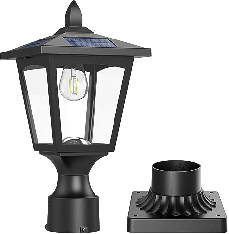 Solar Post Lights, 6000K Dusk to Dawn Solar Lamp Post Light with Pier Mount Base, Solar Post Lights Outdoor Waterproof for Garden Yard Landscape Pole Pillar, Outside Decorative Lamp(Cool White)