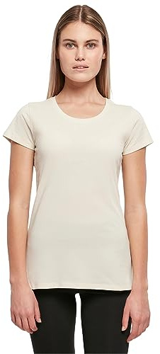 Build Your Brand Damen Basic Tee – Figurbetontes Baumwoll T-Shirt mit Rundhalsausschnitt & kurzen Ärmeln, ideal für Alltag, Freizeit & Veredelung,Sand,XL