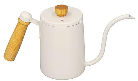 BEIJIALY, 600ml, 20oz, Hervidor de Agua para Café, Hervidor de Agua con Cuello de Cisne, Tetera para Café, Cafetera de Goteo, Hervidor con Mango de Madera(Blanco)