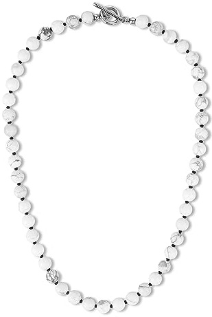 GAVU Collier Homme Perle, Howlite Pierre Naturelle, Collier Fait Main, 50cm