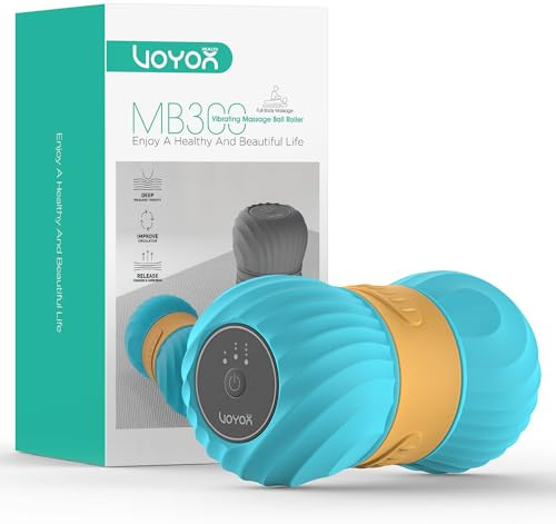 VOYOR-HEALTH Bola de Masaje Vibratoria de Maní, Masaje de Punto de Activación de Tejido Profundo Para Liberar la Tensión y el Dolor Muscular, Portátil y Recargable para Yoga Fitness, MB300 Azul
