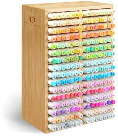 Ohuhu Organiseurs de marqueurs en bambou, Rangement Bureau en bois Tenir 224 marqueurs, Stylos Crayons Etuis Organiseurs multimédia avec 32 compartiments pour la maison Salle de classe Bureau