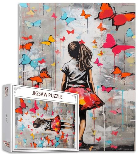 Tucocoo 1000-piece Jigsaw Puzzle for Adults, Banksy Girl, Modern, Cardboard, 1000 Pieces, 1 Set, 1 Puzzle, Butterfly Painting