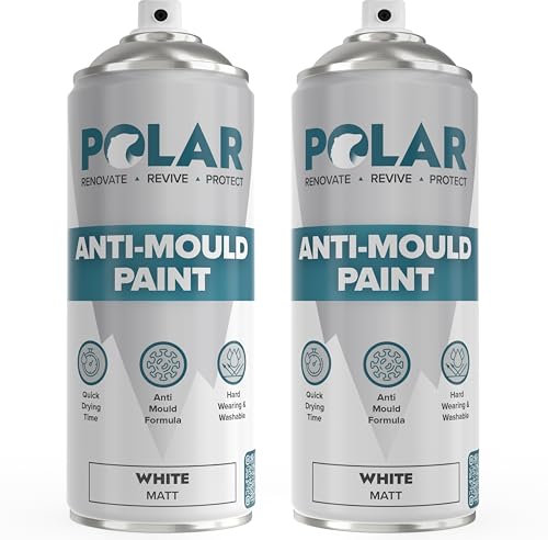 Polar Anti Mould Spray Paint White Matt - 2 x 400ml | Mould Resistant Paint for Internal Bathroom, Kitchen Walls & Ceilings | Long Lasting Protection for Indoor Use | Easy To Apply