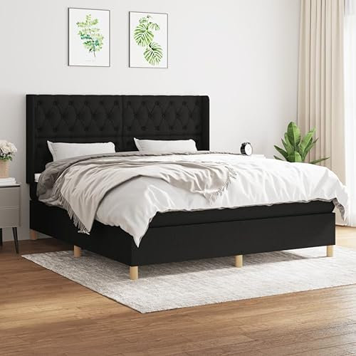 Sufrk Boxspringbett mit Matratze Schwarz 160x200 cm Bett Boxspringbett Bett Mit Matratze Bettgestel Boxspringbetten Stoff - 3132243