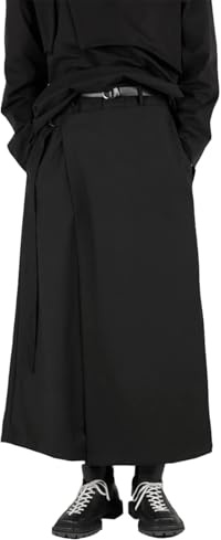 AITFINEISM Mens Casual Drawstring Loose Fit Skirts Aladdin Hippie Harem Harajuku Trousers (L,Black K47)