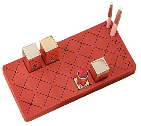 Silicone Lipstick Holder 18+10 Slots, Cosmetic Organizer Stand Square Makeup Display Case for Brush Lip Eye Stick,Red