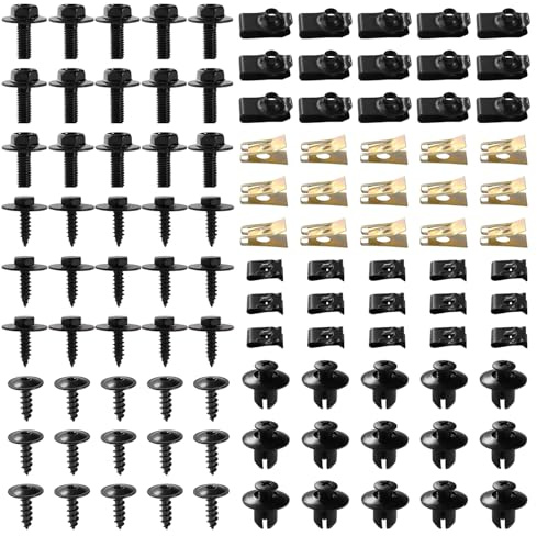 VooGenzek 105 Pièces Kit de Clip à Vis et Écrou, Vis de Carrosserie pour Ailes de Voitures, Garde-Boue Boulons de Agrafes Carrosserie, pour Pare-Chocs et Garniture de Porte