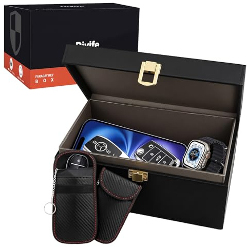 Diyife Faraday bilnyckel (XL) med 2 förtjockade fickor, Keyless Go-skydd, RFID-signalavskärmning, strålning för bilnyckel, mobiltelefon, kreditkort 22 x 13 x 10,3 cm