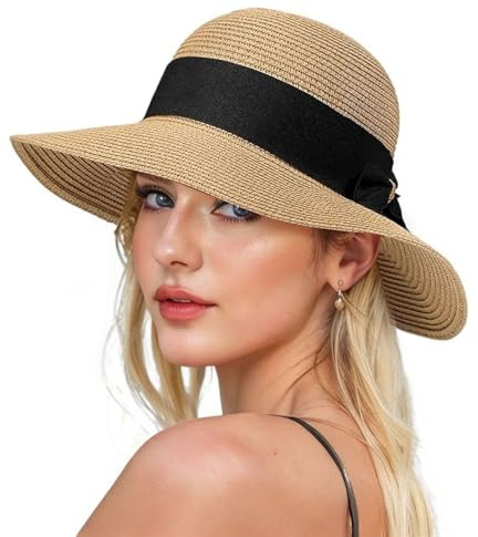 BelleVive Dam strandhatt, dam solhalmhatt, UPF 50+ UV-skydd solhatt, vikbar floppy-hatt, brett brätte hatt