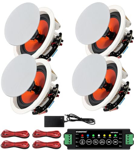 STUDIOFINIX Système d'enceintes Bluetooth 6,5 - 600 W - Convient pour l'intérieur, la cuisine, le home cinéma, la chambre à coucher, le bureau, la terrasse couverte (4 haut-parleurs)