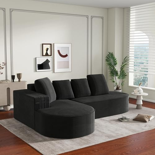 HOXINBLY Divano Letto 3 Posti, Divano Angolare 3 Posti Forma di L, Chaise Longue Imbottito a Nuvola per Soggiorno, Divano Imbottito in Spugna Nero (Non necessita di Montaggio)