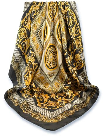 GLORIS Pañuelo de seda para mujer, elegante, 90 x 90 cm, pañuelo de seda para el pelo, pañuelo de seda, elegante, de satén, pañuelo de seda, pañuelos para la cabeza