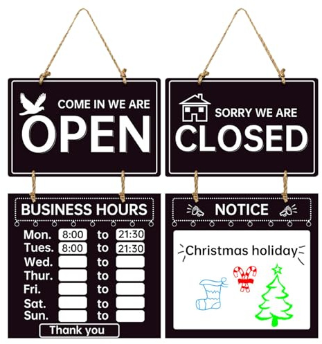 Segno Chiuso Aperto - Poster Orario Di Apertura, Cartello Della Porta | Scheda Orologio Scrittabile Per Ingresso, Etichetta Del Negozio, Piastra Benvenuto Reversibile, Vendita Al Dettaglio