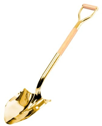 Terra Tools Professional Groundbreaking Shovel - Gold Ceremonial Shovel with Wood D-Handle