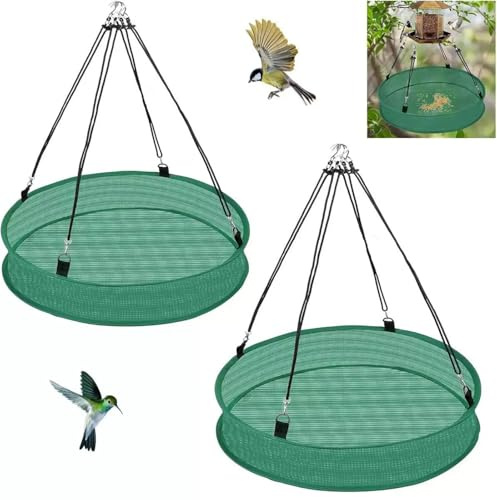 MLordoarf 2 bandejas de comida para pájaros, bandeja recolectora de comida para pájaros, bandeja grande con gancho ajustable para colgar, accesorios de jardín para aves silvestres, poliéster