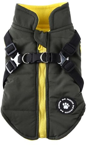 Abrigos para clima frío, chaqueta impermeable y resistente al viento reversible de invierno para perros | Chaqueta con cremallera para cachorros, abrigo pequeño con arnés para perros pequeños