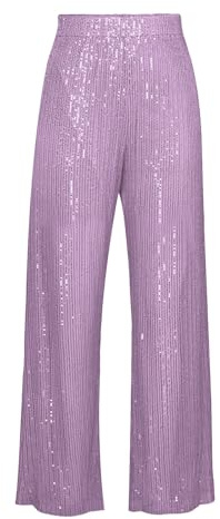 Glitterbyxor, dam, fest, paljettbyxor, dam, långa dansbyxor, vida ben, raka byxor med paljetter, glitterbyxor, disco festbyxor, lösa fritidsbyxor, enfärgade, marlenebyxor, ROSA, L