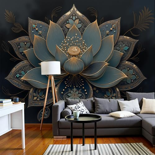 Carta Da Parati Lussuoso Mandala In Metallo 3D Effetto 250X175Cm Carta Da Parati Murale Loto Vintage Nero Fotomurale Facile Da Installare Sala Pranzo Corridoio Fotomurale Da Parete