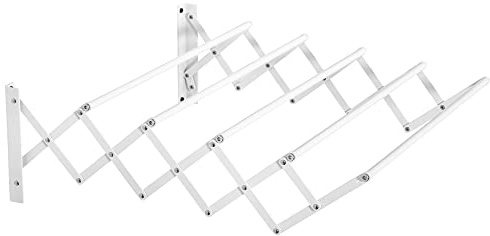 HOMCOM Stendibiancheria a Parete Retrattile, Stendino Salvaspazio Pieghevole in Metallo per Interni ed Esterni, 63.5x60x20 cm, Bianco