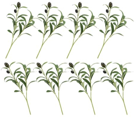Fejkade Olivkvistar 8 Stycken Konstgjorda Växter Vasgrönska Dekoration | Naturtrogna Växtolivgrenar för Vardagsrum, Sovrum, , Kontor, Lägenhet, Balkong, Hylla, Bröllop, Högtid