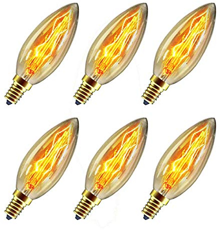 CTKcom 40 Watt E14 Base Edison Chandelier Light Bulbs (6 Pack),C35 Vintage Antique Bulbs，Dimmable ，Amber Glass, Warm White 2300k,for Candle Pendant Lights，Home Light Fixtures，120V