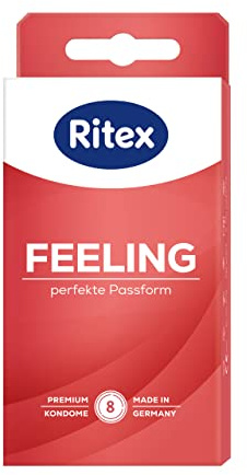 Ritex Kondome Feeling – Kondome gefühlsecht 8 Stück mit perfekter Passform für ein intensives Gefühl, der natürlichen Penisform nachempfunden – Vegan, dermatologisch getestet, Made in Germany