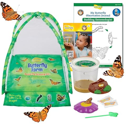 Insect Lore Butterfly Farm - Live Cup of 5 Caterpillars, Reusable Habitat, STEM Butterfly Activity Journal & Supplies - Grow, Observe and Release Painted Lady Butterflies