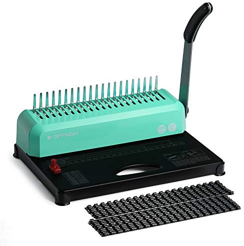 OFFNOVA Bindemaschine 21-Loch 450 Blatt Bindegerät, Spiralbindung Buchbinder Maschine mit Starter Kit Kamm Bindung Stacheln, für tägliche Office-Dokumente