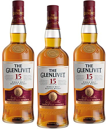 The Glenlivet 15 Jahre Single Malt Scotch Whisky French Oak Reserve 3er Set, Whiskey, Alkohol, Flasche, 40%, 3 x 700 ml