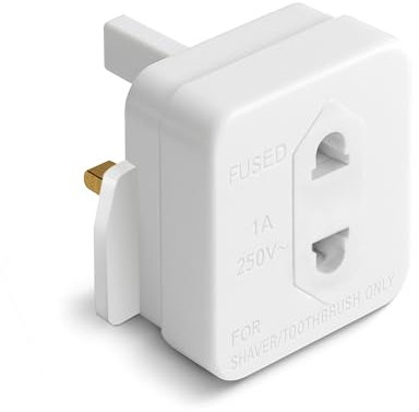 Desiretech - UK Shaver Adaptor Plug - Fused 1A 250V 2-Pin to 3-Pin Converter - CE Certified Plug for Electric Shaver & Toothbrush - Compact, Heat-Resistant, Safe UK Bathroom Socket Adaptor - White