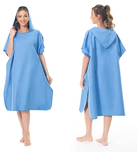 Mokani Peignoir à Langer Serviette en Microfibre Poncho de Surf avec Capuche pour Plage Surf Natation Plongée, Séchage Rapide & Léger, Convient aux Hommes Femmes Adultes (Bleu)