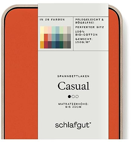 Schlafgut Casual Spannbettlaken 140x200cm bis 160x200cm - 100% Biobaumwolle, Oeko-TEX Zertifiziert, Red Mid, Matratzenhöhe bis 25cm