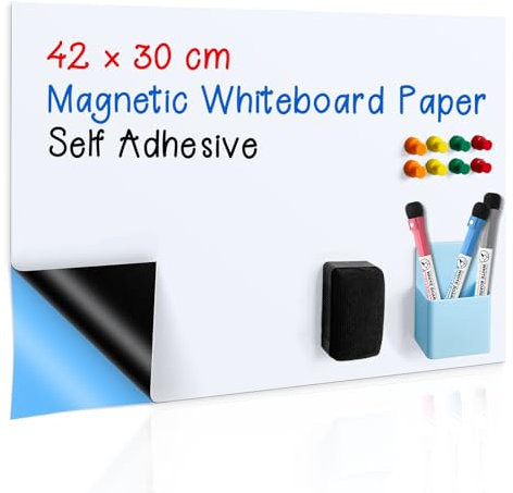 Papel autoadhesivo para pizarra blanca de 42 x 30 cm, pizarra magnética para pegar en la pared, pizarra blanca de borrado en seco, adhesivo para el hogar, escuela, oficina, bolígrafos incluidos,