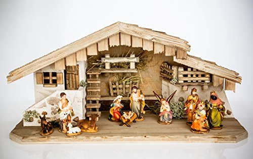 Woidwerk Manufaktur Weihnachtskrippe (W03+9cm Figuren) Krippe Krippenstall Weihnachten Weihnachtskrippen Tischkrippen Krippenfiguren