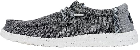 HEYDUDE Men's Wally Linen Sneaker Black/White