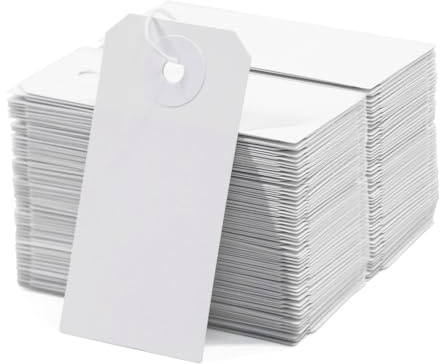 Coideal White Price Tags with Elastic String - 200 Pcs Small Blank Label Hang Strung Tags Strings Attached for Hanging Gift Clothing Jewelry (2 3/4 x 1 3/8)