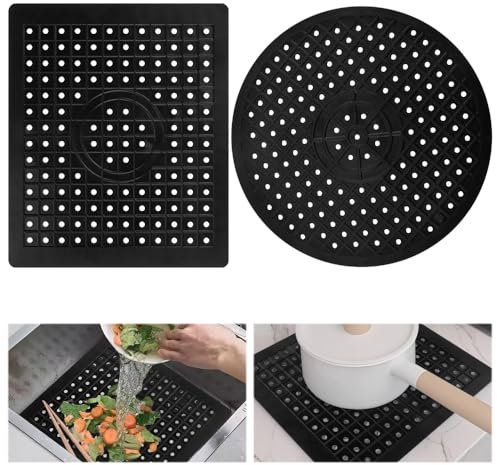ADERTOS 2 Stk Spülbeckeneinlage TPR Gummi Spülbeckenmatte 26*31.5CM Quadratisch Spülmatte für Spülbecken 30.5cm Rund Hitzebeständig Spüleinlage Einlage Matte Rutschfest Spülbecken Gummimatte(Schwarz)
