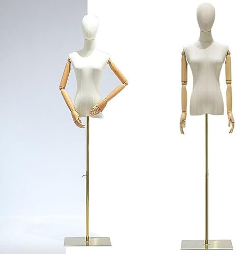 Weibliche Schneiderpuppe Torso, 140-190 cm Höhenverstellbare Schaufensterpuppe，MetallständerIdeal zur Präsentation von Kleidung, Abendkleidern & Schmuck, Golden