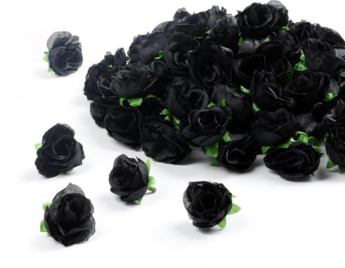 SITUMEIZI 100Pcs 1.3 Inches Mini Black Artificial Rose Heads for DIY