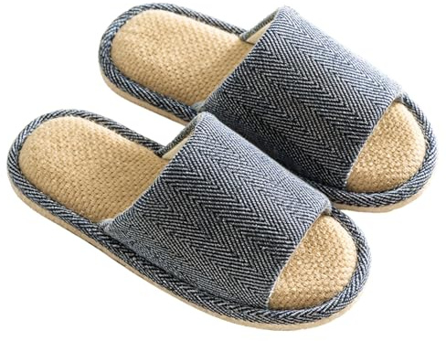Zapatillas de Lino de Algodón Unisex Interior Antideslizantes Lavables Zapatillas de Punta de Puertas Abiertas (Azul Marino, Adulto, 44, Números (rango), Sistema tallas calzado EU, 45, mediano)