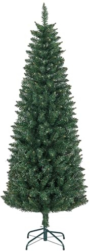 HOMCOM Sapin de Noël Artificiel 180 cm Arbre de Noël Slim avec Support en Acier Pliable, 479 Branches épines, décoration de Noël Effet réaliste, Vert