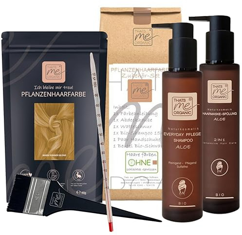 Thats me Organic® Profi Pflanzenhaarfarbe Komplettset (warm summer blond) – Bio Haarfarbe ohne Chemie – Haarfarbe für gesundes Haarefärben auch während Schwangerschaft und Stillzeit