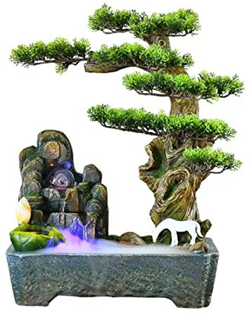 BGFYUSF Fuente de Mesa de Resina China para Interiores， Fuente de Mesa con Forma de árbol Artificial en Maceta， Fuente de Cascada con Rocas para decoración del hogar，，