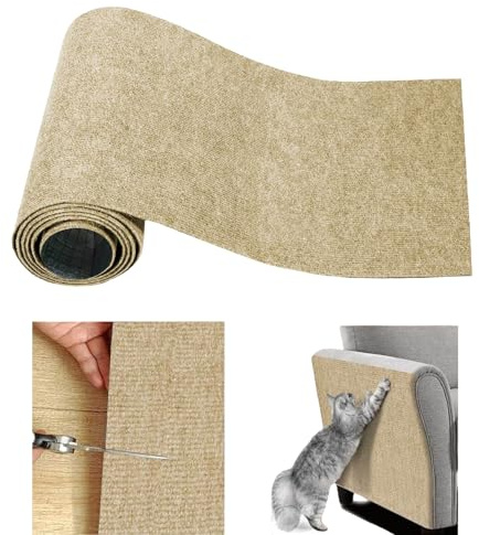 Trimmable Cat Scratch Mat, Anti-Scratch Furniture Protector, Self-Adhesive Cat Scratching Pad, Wall, Corner, Sofa Protection, Carpet Protector for Cats, 40x200cm (Khaki)